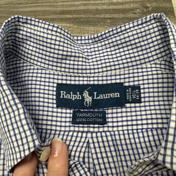 Vintage Y2K Ralph Lauren Yarmouth Mens 16.5 Grid Check Button Down Dress Shirt - Picture 4 of 7